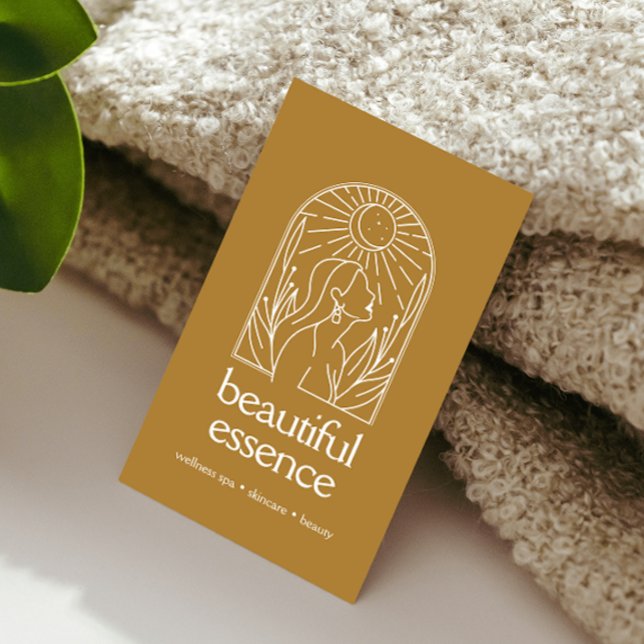 Woman Leaves Moon Arch Wellness Day Spa Copper Business Card (Creator Uploaded)