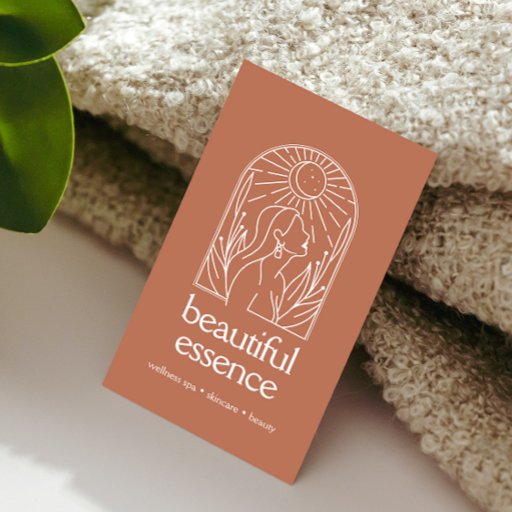 Customizable Woman Leaves Moon Arch Wellness Day Spa Terracotta Business Card