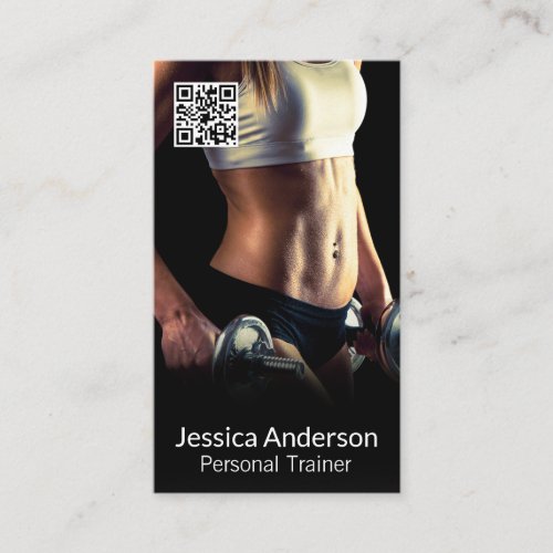 Woman Lifting Weights  Fitness Trainer  QR Business Card
