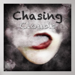 Woman Lips Clouds Vape Grunge Premium Poster