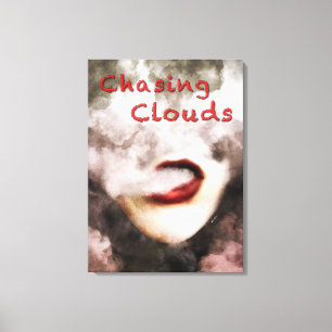Woman Lips Clouds Vape Grunge Wrapped Canvas Print