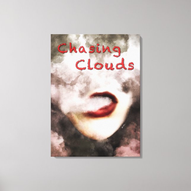 Woman Lips Clouds Vape Grunge Wrapped Canvas Print (Front)