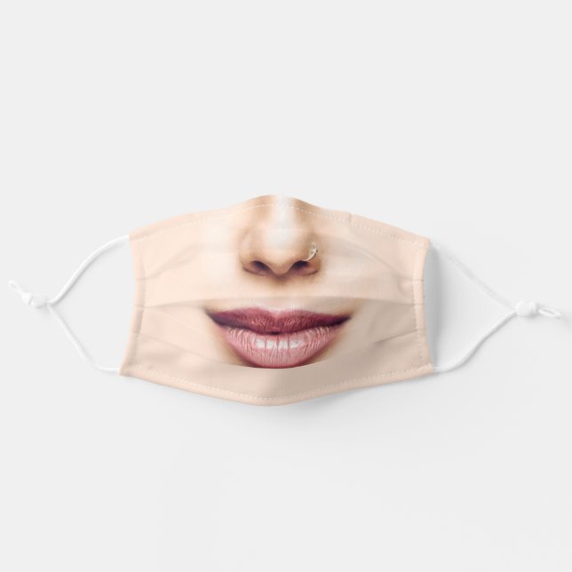 Woman Lips Nose Ring Adult Cloth Face Mask (Front, Unfolded)