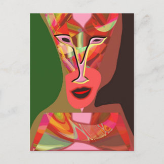 Woman listening to hot music postcard