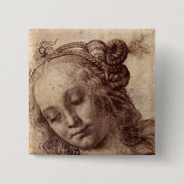 Woman Looking Down Pinback Button (Front)