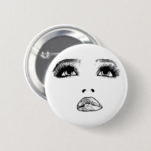 Woman looking Up Face Makeup Beauty Art Button