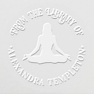 Woman Lotus Yoga Pose Round Library Book Name Embosser