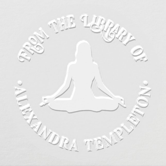 Woman Lotus Yoga Pose Round Library Book Name Embosser (Design)