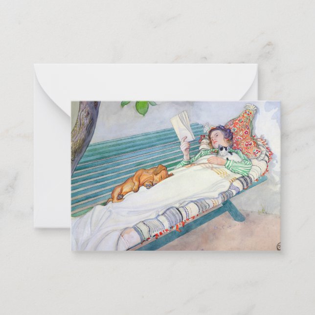 Woman Lying on a Bench, 1913 by Carl Larsson Note Card (Front)