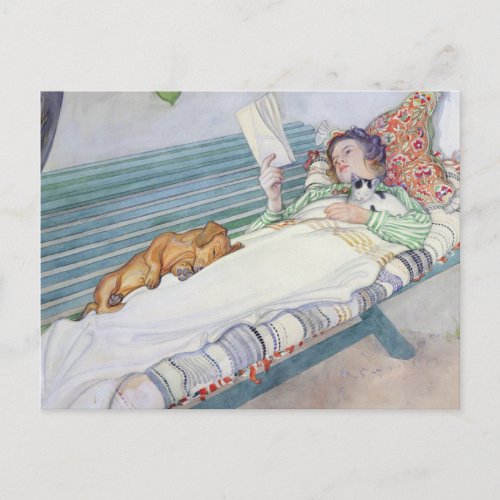 Woman Lying On A Bench 1913 By Carl Larsson Postcard