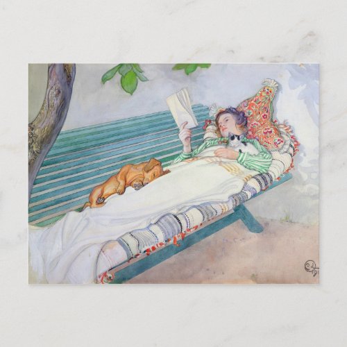 Woman Lying on a Bench 1913 Postcard
