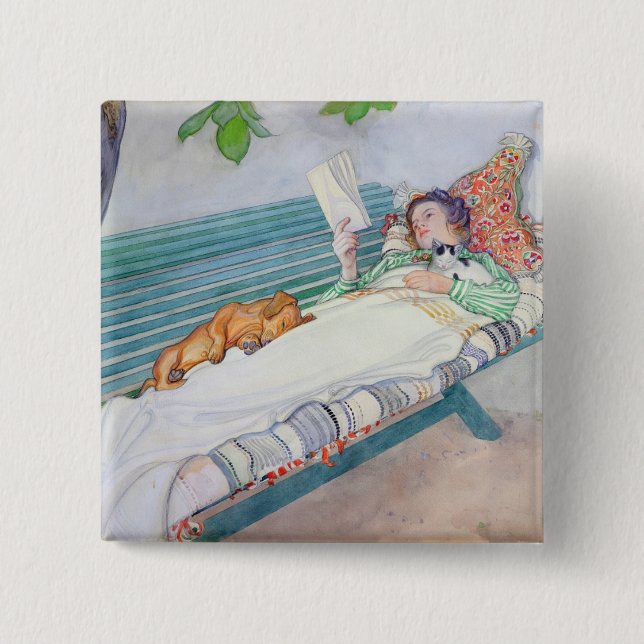 Woman Lying on a Bench, 1913 (w/c on paper) Pinback Button (Front)