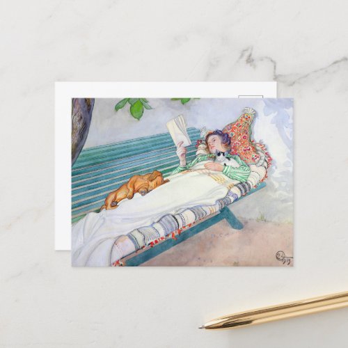 Woman Lying on a Bench by Carl Larsson Holiday Postcard