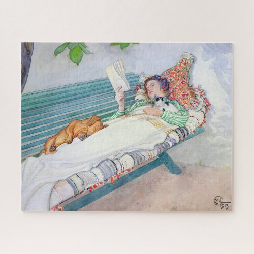 Woman Lying on a Bench by Carl Larsson Jigsaw Puzzle