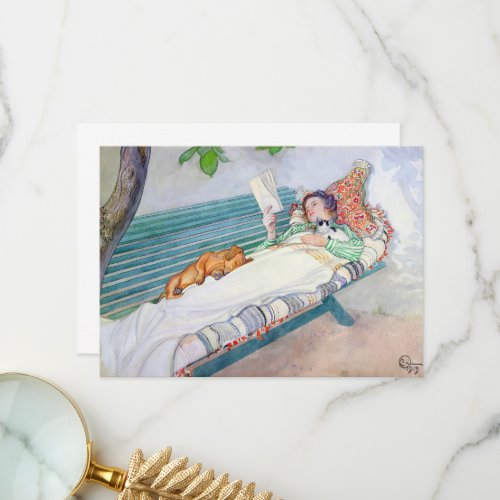 Woman Lying on a Bench by Carl Larsson Thank You Card