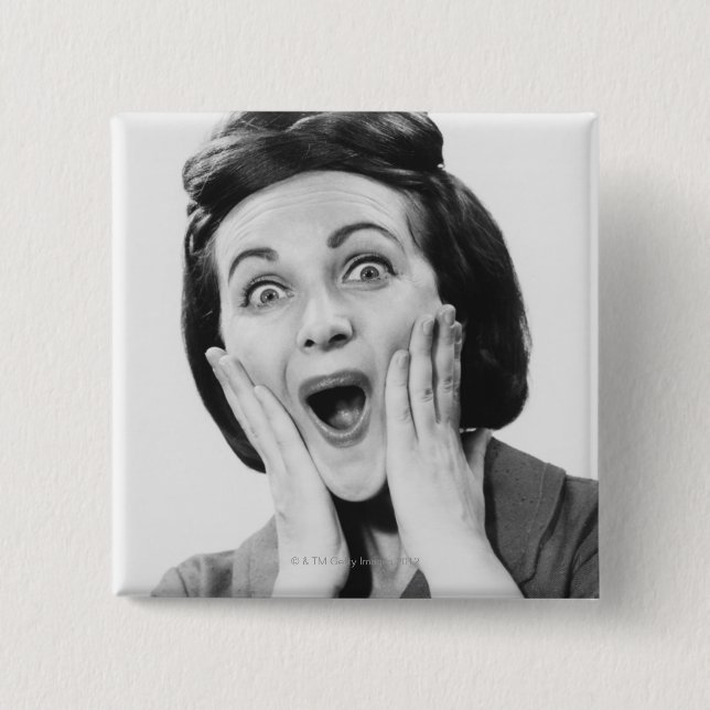 Woman Making Face Pinback Button (Front)