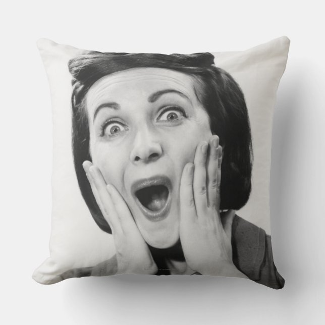 Woman Making Face Throw Pillow (Front)