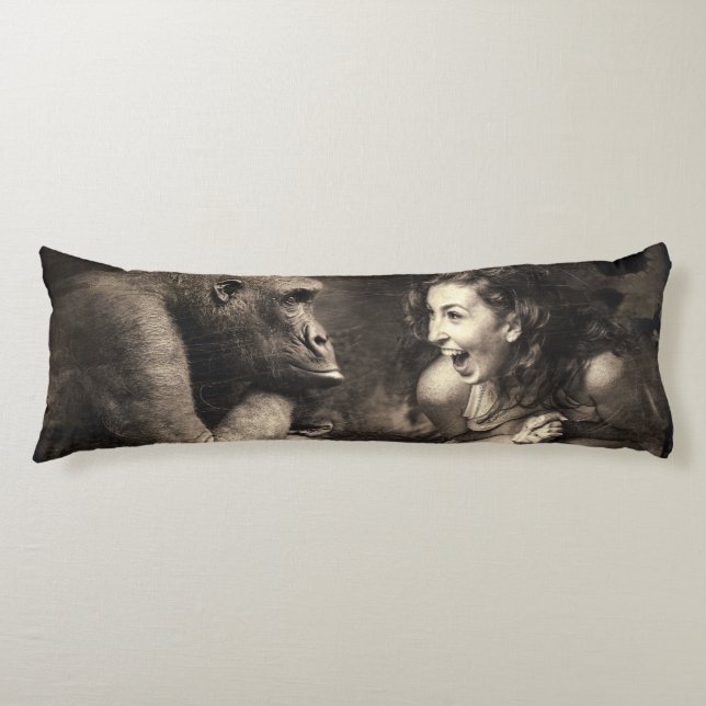 Woman Making Gorilla Laugh Body Pillow (Front)
