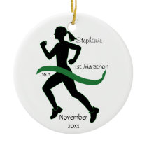 Woman Marathon Runner Ornament in Green