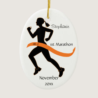 Woman Marathon Runner Ornament in Orange