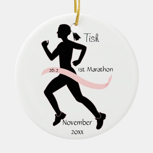 Woman Marathon Runner Ornament in Pink