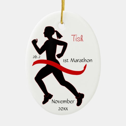 Woman Marathon Runner Ornament in Red