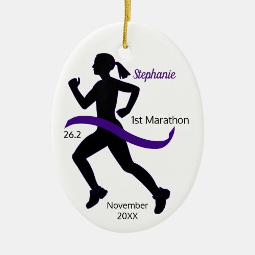 Woman Marathon Runner Ornament Purple