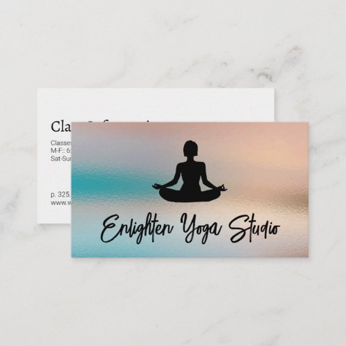 Woman Meditating  Abstract Shimmer Background Business Card