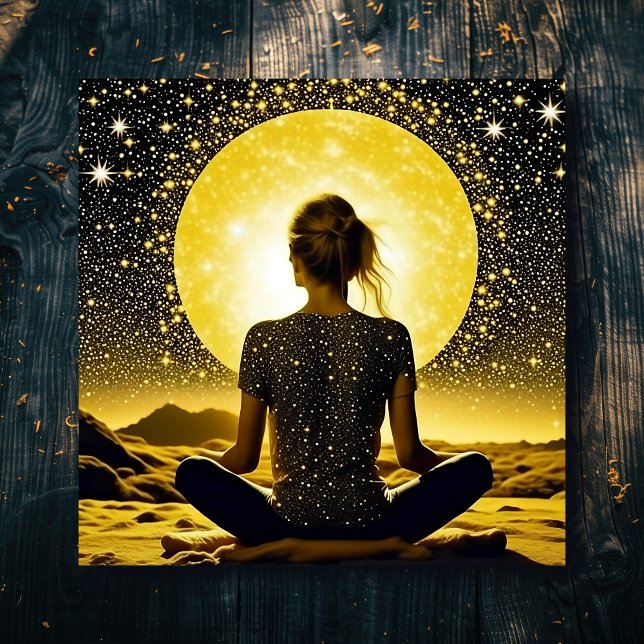 Woman Meditating by Full Moon on Starry Night Metal Print (Creator Uploaded)