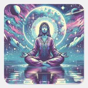 Woman Meditating Spiritual Serene Art Square Sticker