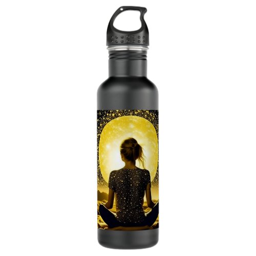 Woman Meditating under the Full Moon Stainless Steel Water Bottle