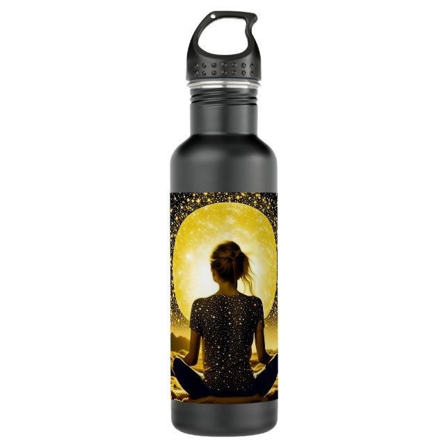 Woman Meditating under the Full Moon Stainless Steel Water Bottle (Front)