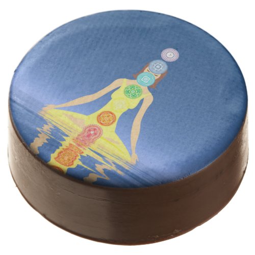 Woman meditation and chakras _ 3D render Chocolate Covered Oreo