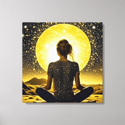 Woman Meditation Under the Moon Celestial Canvas Print