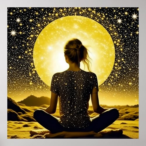Woman Meditation Under the Moon Celestial Poster