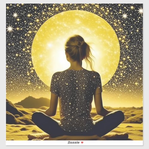 Woman Meditation Under the Moon Celestial Sticker