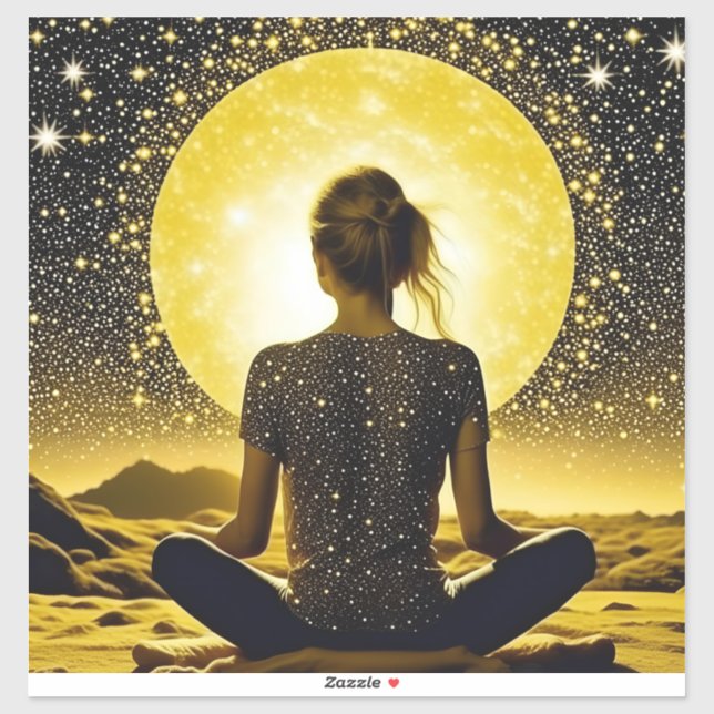 Woman Meditation Under the Moon Celestial Sticker (Sheet)