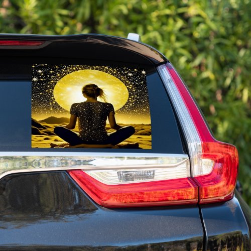 Woman Meditation Under the Moon Celestial Sticker