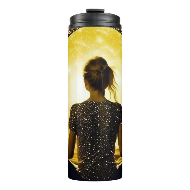 Woman Meditation Under the Moon Celestial Thermal Tumbler (Front)