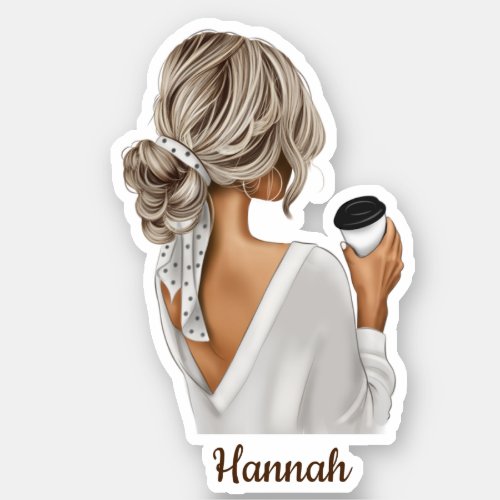 Woman Modern Chic Coffee Custom_Cut Vinyl Sticker