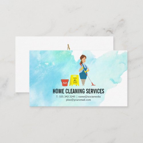 Woman Mopping  Cleaning Services Business Card