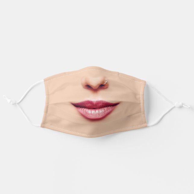 Woman Nose Ring and Lips Adult Cloth Face Mask (Front, Unfolded)