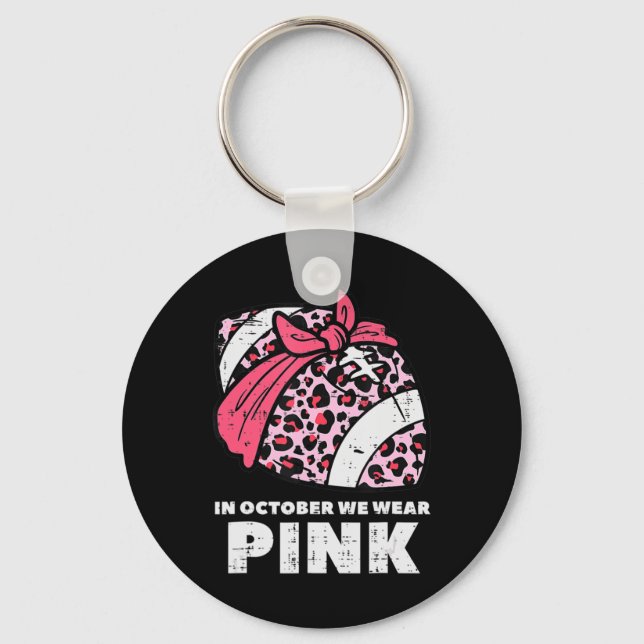 Woman October We Wear Pink Football Breast Cancer  Keychain (Front)
