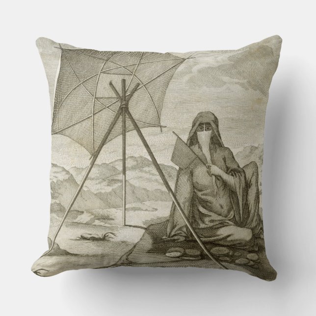 Woman of Dsjidda making flatbread in the desert, e Throw Pillow (Front)