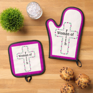 Woman of faith oven mitt & pot holder set