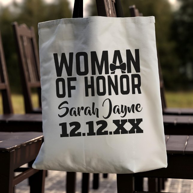 Woman of Honor Wedding Favor Tote Bag (Perfect for the Woman of Honor in your bridal party. Just add your name and wedding date)