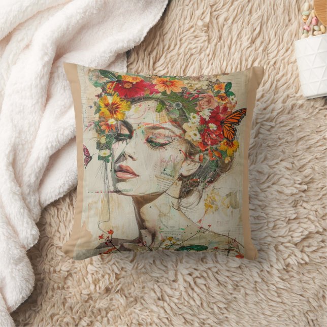 Woman of Spring Artistic Throw Pillow (Blanket)