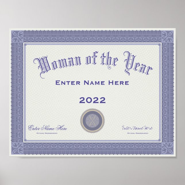 Woman of the Year Personalize  Poster (Front)