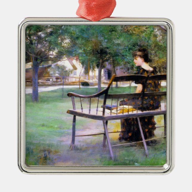 Woman on a Bench (by Edwin Austin Abbey) Metal Ornament (Front)