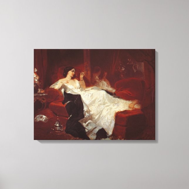 Woman on a red sofa canvas print (Front)